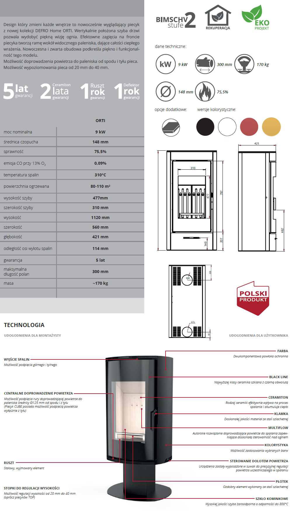 Parametry piecyka Defro Home ORTI