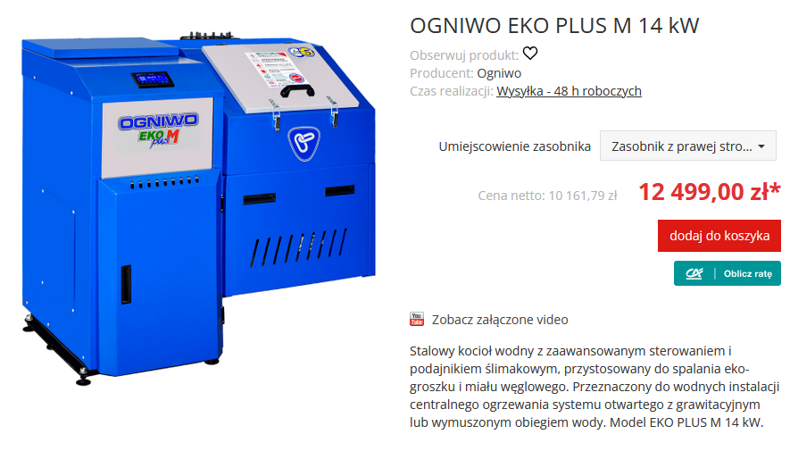 Karta produktu z ceną netto i brutto.