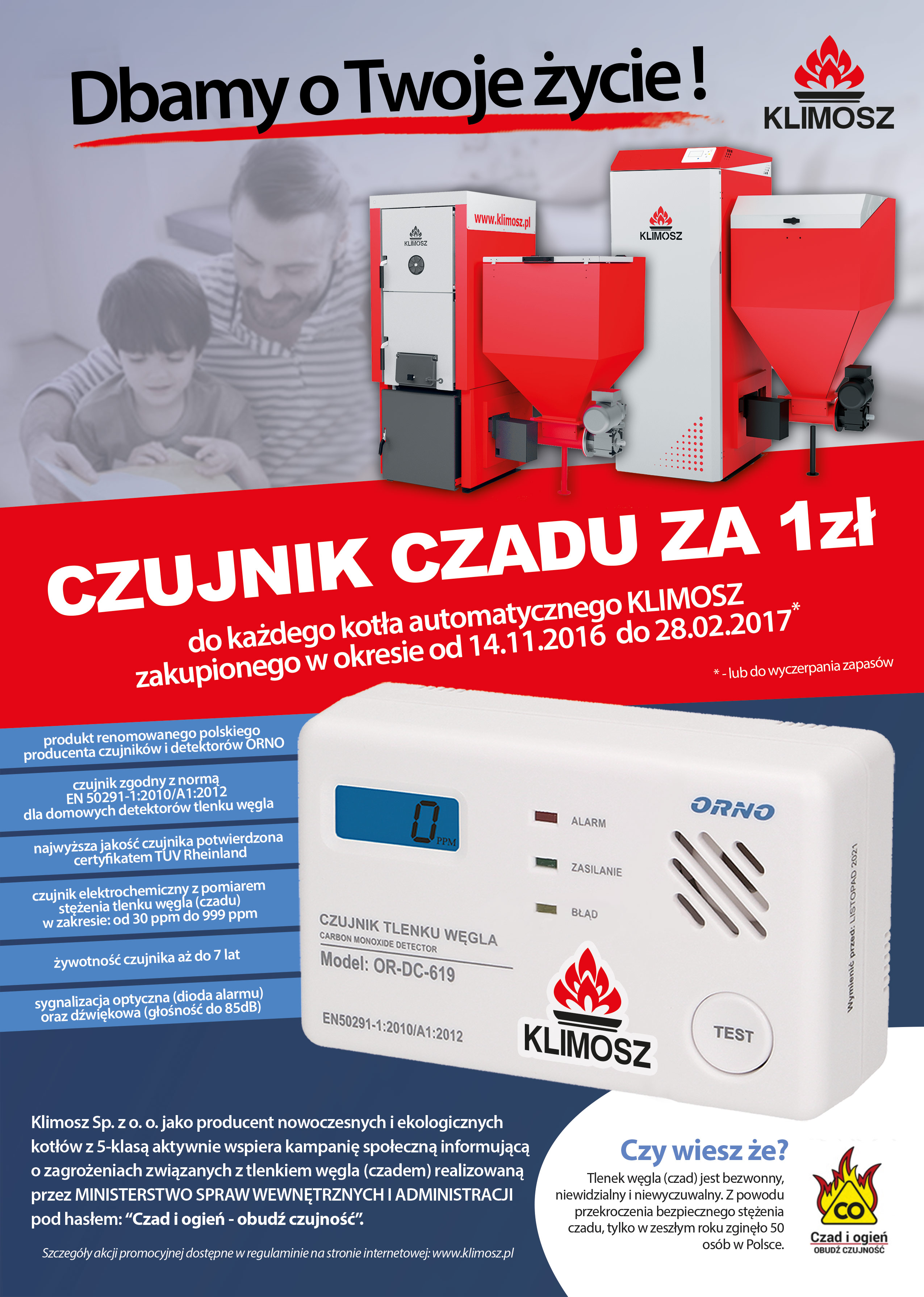 Promocja Klimosz - czujnik czadu do kotła automatycznego.